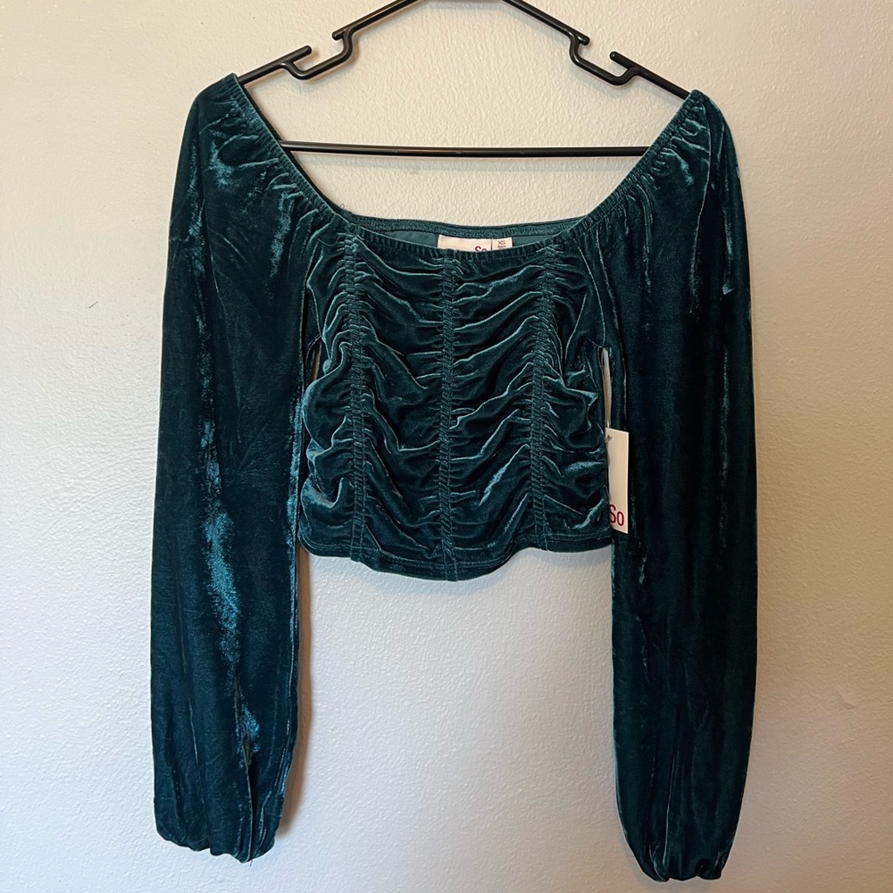 SO Emerald Ruched Velvet Crop Top